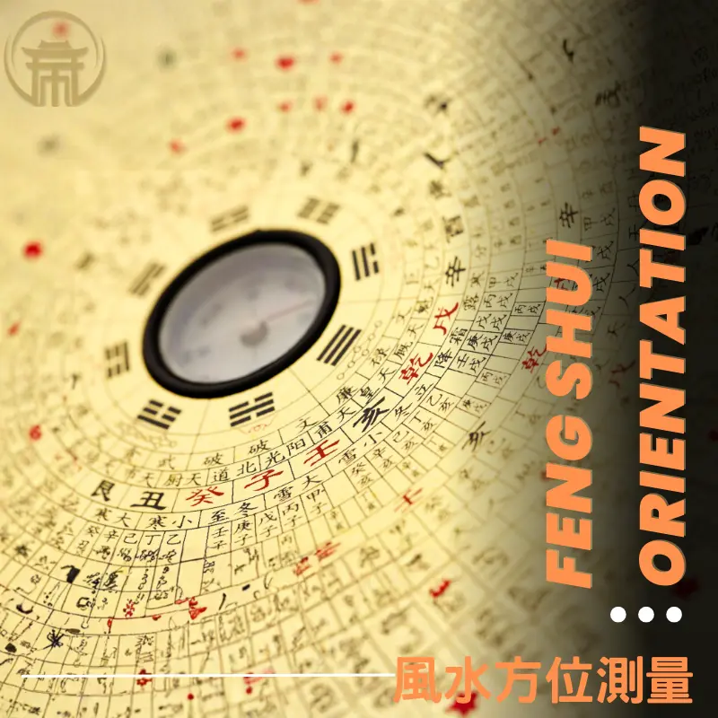 風水方位測量示意，室內天心與多點採樣定向